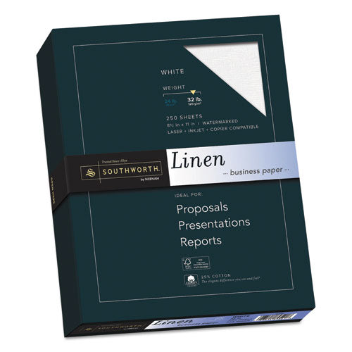 Southworth® wholesale. 25% Cotton Linen Business Paper, 32 Lb, 8.5 X 11, White, 250-pack. HSD Wholesale: Janitorial Supplies, Breakroom Supplies, Office Supplies.