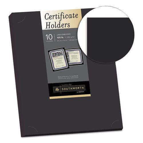 Southworth® wholesale. Certificate Holder, Black, 105lb Linen Stock, 12 X 9 1-2, 10-pack. HSD Wholesale: Janitorial Supplies, Breakroom Supplies, Office Supplies.