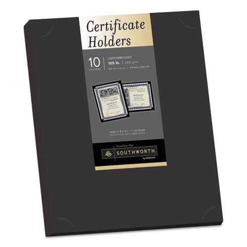 Southworth® wholesale. Certificate Holder, Black, 105lb Linen Stock, 12 X 9 1-2, 10-pack. HSD Wholesale: Janitorial Supplies, Breakroom Supplies, Office Supplies.