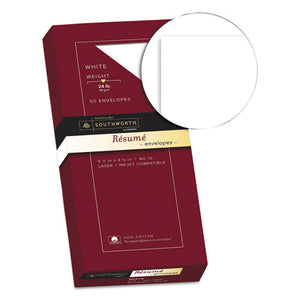 Southworth® wholesale. 100% Cotton Resume Envelope, #10, Commercial Flap, Gummed Closure, 4.13 X 9.5, White, 50-box. HSD Wholesale: Janitorial Supplies, Breakroom Supplies, Office Supplies.