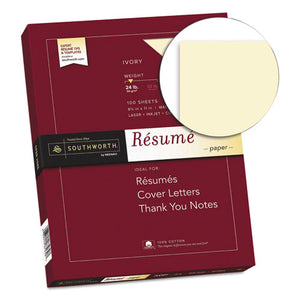 Southworth® wholesale. 100% Cotton Resume Paper, 24 Lb, 8.5 X 11, Ivory, 100-pack. HSD Wholesale: Janitorial Supplies, Breakroom Supplies, Office Supplies.