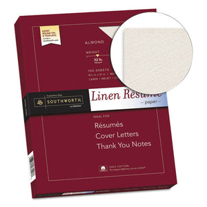 Southworth® wholesale. 100% Cotton Premium Weight Linen Resume Paper, 32 Lb, 8.5 X 11, Almond, 100-pack. HSD Wholesale: Janitorial Supplies, Breakroom Supplies, Office Supplies.