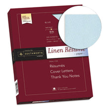 Load image into Gallery viewer, Southworth® wholesale. 100% Cotton Premium Weight Linen Resume Paper, 32 Lb, 8.5 X 11, Blue, 100-pack. HSD Wholesale: Janitorial Supplies, Breakroom Supplies, Office Supplies.