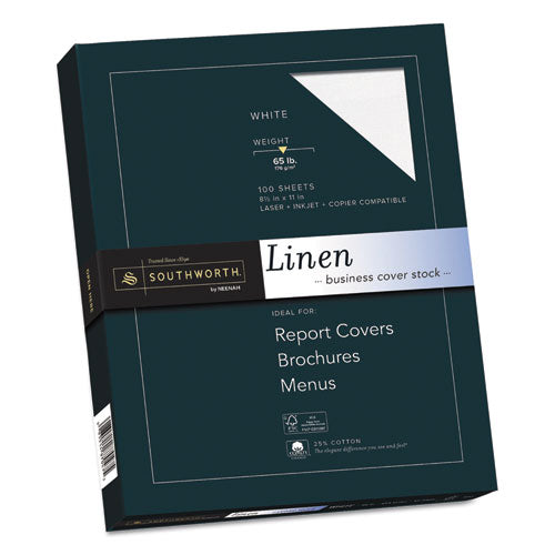 Southworth® wholesale. 25% Cotton Linen Cover Stock, 65lb, 8.5 X 11, 100-pack. HSD Wholesale: Janitorial Supplies, Breakroom Supplies, Office Supplies.