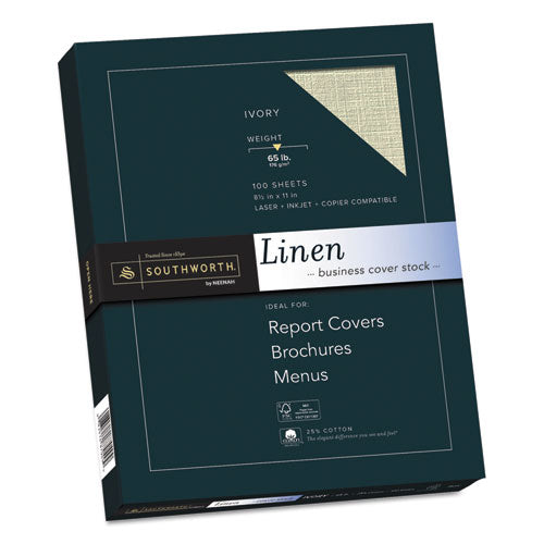 Southworth® wholesale. 25% Cotton Linen Cover Stock, 65lb, 8.5 X 11, 100-pack. HSD Wholesale: Janitorial Supplies, Breakroom Supplies, Office Supplies.