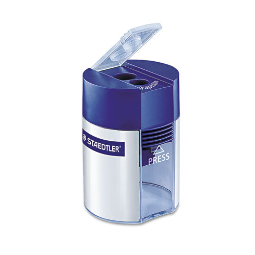 Staedtler® wholesale. Cylinder Handheld Pencil Sharpener, Two-hole, 2.25" X 1.63" X 1.63", Blue-silver. HSD Wholesale: Janitorial Supplies, Breakroom Supplies, Office Supplies.