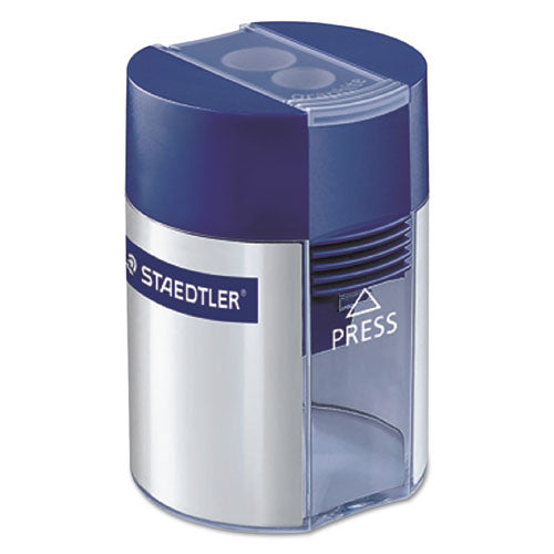 Staedtler® wholesale. Handheld Manual Double-hole Plastic Sharpener, 1.57" X 1.65" X 2.2", Blue-silver, 6-box. HSD Wholesale: Janitorial Supplies, Breakroom Supplies, Office Supplies.