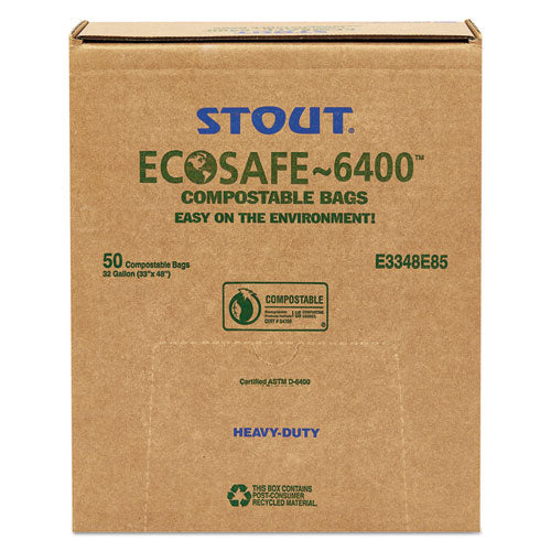 Stout® by Envision™ wholesale. Ecosafe-6400 Bags, 32 Gal, 0.85 Mil, 33" X 48", Green, 50-box. HSD Wholesale: Janitorial Supplies, Breakroom Supplies, Office Supplies.