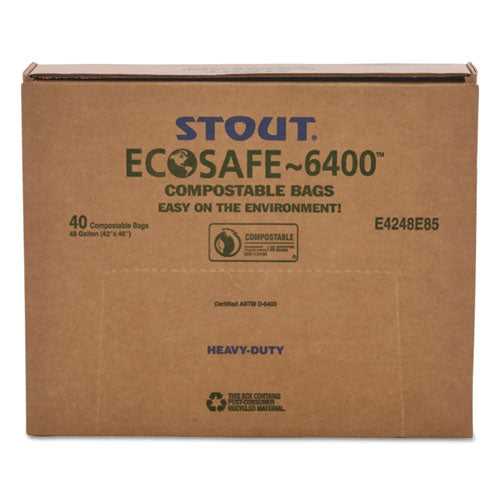 Stout® by Envision™ wholesale. Ecosafe-6400 Bags, 48 Gal, 0.85 Mil, 42" X 48", Green, 40-box. HSD Wholesale: Janitorial Supplies, Breakroom Supplies, Office Supplies.