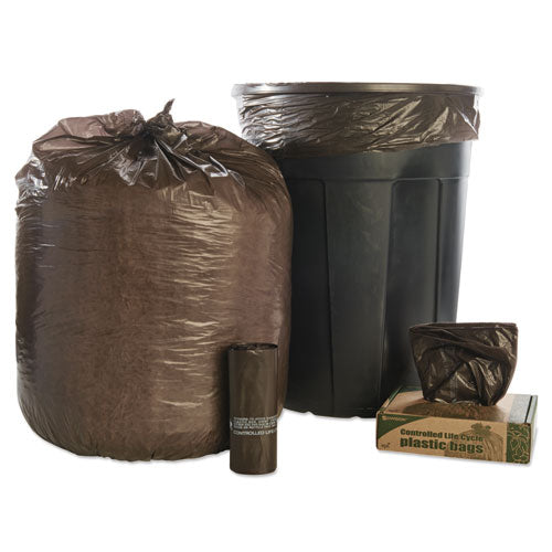 Stout® by Envision™ wholesale. Controlled Life-cycle Plastic Trash Bags, 39 Gal, 1.1 Mil, 33" X 44", Brown, 40-box. HSD Wholesale: Janitorial Supplies, Breakroom Supplies, Office Supplies.
