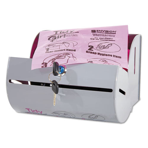 Tidy Girl™ wholesale. Plastic Feminine Hygiene Disposal Bag Dispenser, Gray. HSD Wholesale: Janitorial Supplies, Breakroom Supplies, Office Supplies.