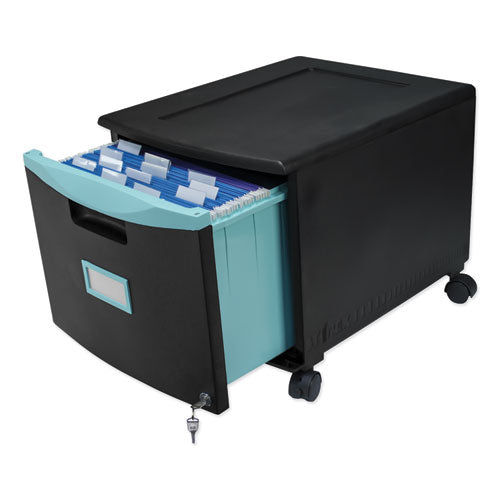 Storex wholesale. Single-drawer Mobile Filing Cabinet, 14.75w X 18.25d X 12.75h, Black-teal. HSD Wholesale: Janitorial Supplies, Breakroom Supplies, Office Supplies.