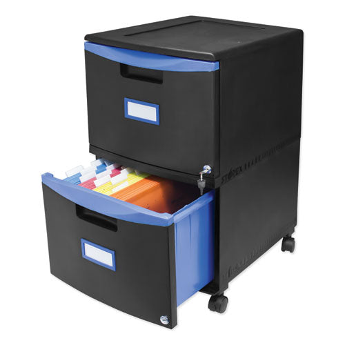 Storex wholesale. Two-drawer Mobile Filing Cabinet, 14.75w X 18.25d X 26h, Black-blue. HSD Wholesale: Janitorial Supplies, Breakroom Supplies, Office Supplies.