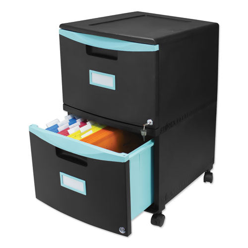 Storex wholesale. Two-drawer Mobile Filing Cabinet, 14.75w X 18.25d X 26h, Black-teal. HSD Wholesale: Janitorial Supplies, Breakroom Supplies, Office Supplies.