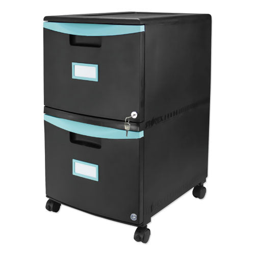 Storex wholesale. Two-drawer Mobile Filing Cabinet, 14.75w X 18.25d X 26h, Black-teal. HSD Wholesale: Janitorial Supplies, Breakroom Supplies, Office Supplies.