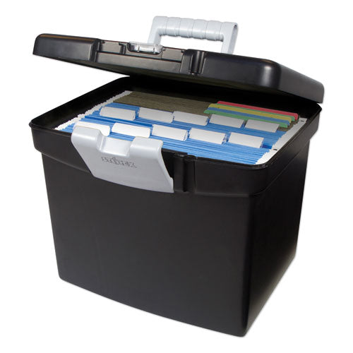 Storex wholesale. Portable File Box With Large Organizer Lid, Letter Files, 13.25" X 10.88" X 11", Black. HSD Wholesale: Janitorial Supplies, Breakroom Supplies, Office Supplies.