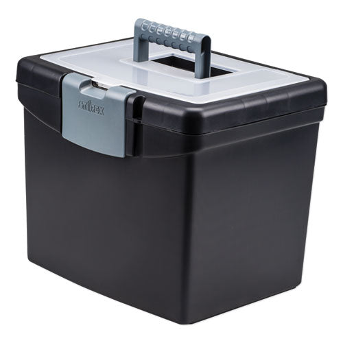 Storex wholesale. Portable File Box With Large Organizer Lid, Letter Files, 13.25" X 10.88" X 11", Black. HSD Wholesale: Janitorial Supplies, Breakroom Supplies, Office Supplies.