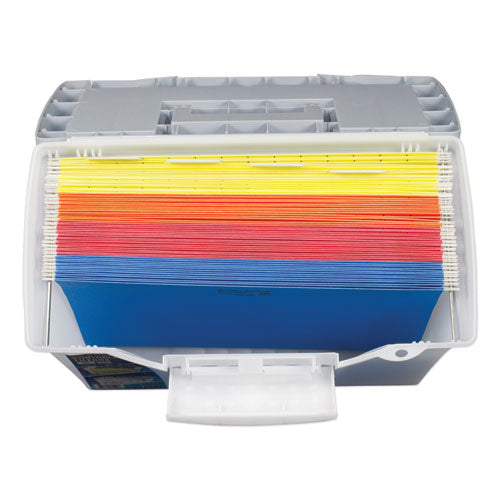 Storex wholesale. Portable Letter-legal Filebox With Organizer Lid, Letter-legal Files, 14.5" X 10.5" X 12", Clear-silver. HSD Wholesale: Janitorial Supplies, Breakroom Supplies, Office Supplies.