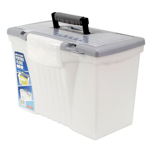 Storex wholesale. Portable Letter-legal Filebox With Organizer Lid, Letter-legal Files, 14.5" X 10.5" X 12", Clear-silver. HSD Wholesale: Janitorial Supplies, Breakroom Supplies, Office Supplies.