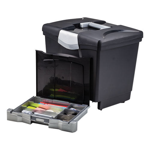 Storex wholesale. Portable File Box With Drawer, Letter Files, 14" X 11.25" X 14.5", Black. HSD Wholesale: Janitorial Supplies, Breakroom Supplies, Office Supplies.