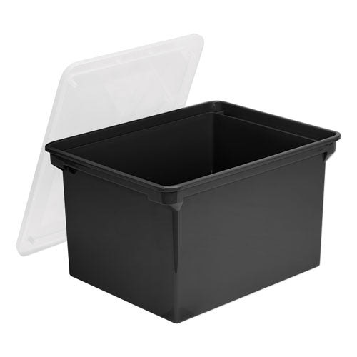 Storex wholesale. Plastic File Tote, Letter-legal Files, 18.5" X 14.25" X 10.88", Black-clear. HSD Wholesale: Janitorial Supplies, Breakroom Supplies, Office Supplies.