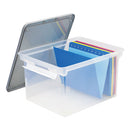 Storex wholesale. Portable File Tote With Locking Handles, Letter-legal Files, 18.5" X 14.25" X 10.88", Clear-silver. HSD Wholesale: Janitorial Supplies, Breakroom Supplies, Office Supplies.