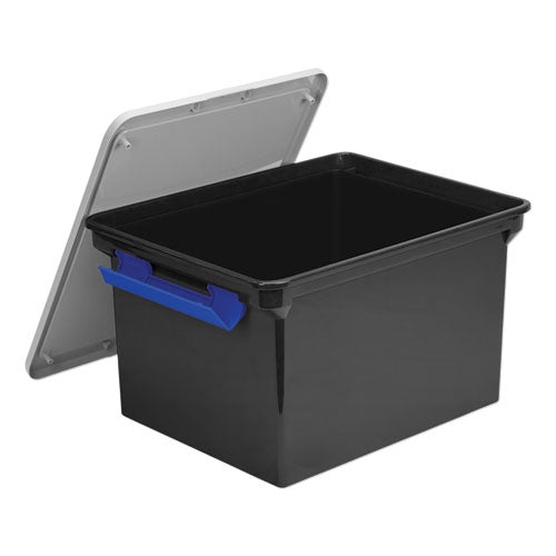 Storex wholesale. Portable File Tote With Locking Handles, Letter-legal Files, 18.5" X 14.25" X 10.88", Black-silver. HSD Wholesale: Janitorial Supplies, Breakroom Supplies, Office Supplies.