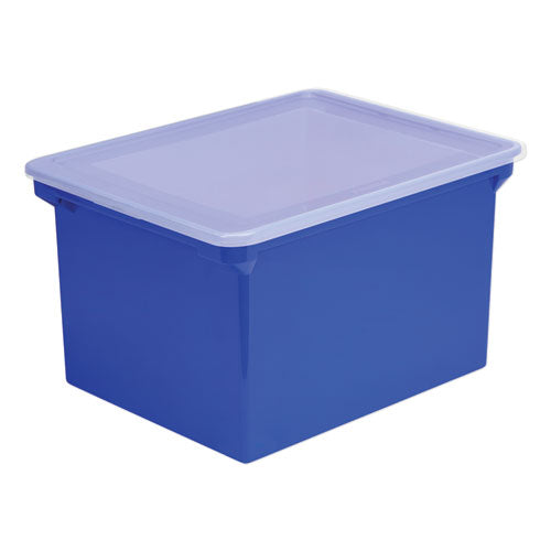 Storex wholesale. Plastic File Tote, Letter-legal Files, 18.5" X 14.25" X 10.88", Blue-clear. HSD Wholesale: Janitorial Supplies, Breakroom Supplies, Office Supplies.