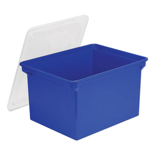 Storex wholesale. Plastic File Tote, Letter-legal Files, 18.5" X 14.25" X 10.88", Blue-clear. HSD Wholesale: Janitorial Supplies, Breakroom Supplies, Office Supplies.