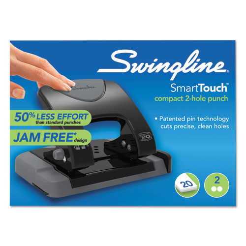 Swingline® wholesale. Swingline 20-sheet Smarttouch Two-hole Punch, 9-32" Holes, Black-gray. HSD Wholesale: Janitorial Supplies, Breakroom Supplies, Office Supplies.