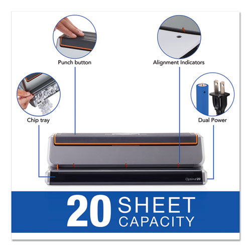 Swingline® wholesale. Swingline Optima 20 Three-hole Electric Punch, 20-sheets, 9-32" Holes, Silver-black. HSD Wholesale: Janitorial Supplies, Breakroom Supplies, Office Supplies.