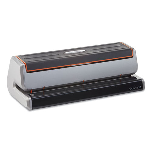 Swingline® wholesale. Swingline Optima 20 Three-hole Electric Punch, 20-sheets, 9-32" Holes, Silver-black. HSD Wholesale: Janitorial Supplies, Breakroom Supplies, Office Supplies.