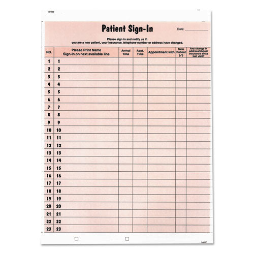 Tabbies® wholesale. Patient Sign-in Label Forms, 8 1-2 X 11 5-8, 125 Sheets-pack, Salmon. HSD Wholesale: Janitorial Supplies, Breakroom Supplies, Office Supplies.