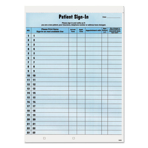 Tabbies® wholesale. Patient Sign-in Label Forms, 8 1-2 X 11 5-8, 125 Sheets-pack, Blue. HSD Wholesale: Janitorial Supplies, Breakroom Supplies, Office Supplies.