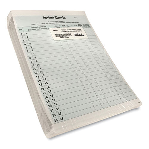 Tabbies® wholesale. Patient Sign-in Label Forms, 8 1-2 X 11 5-8, 125 Sheets-pack, Green. HSD Wholesale: Janitorial Supplies, Breakroom Supplies, Office Supplies.