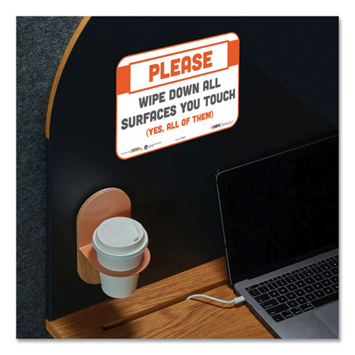 Tabbies® wholesale. Besafe Messaging Repositionable Wall-door Signs, 9 X 6, Please Wipe Down All Surfaces You Touch, White, 3-pack. HSD Wholesale: Janitorial Supplies, Breakroom Supplies, Office Supplies.