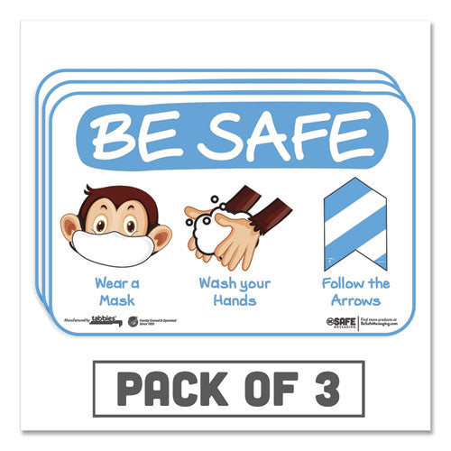 Tabbies® wholesale. Besafe Messaging Education Wall Signs, 9 X 6,  "be Safe, Wear A Mask, Wash Your Hands, Follow The Arrows", Monkey, 3-pack. HSD Wholesale: Janitorial Supplies, Breakroom Supplies, Office Supplies.