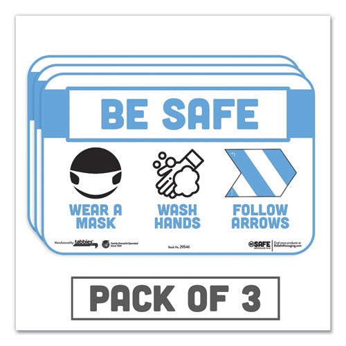 Tabbies® wholesale. Besafe Messaging Education Wall Signs, 9 X 6,  "be Safe, Wear A Mask, Wash Your Hands, Follow The Arrows", 3-pack. HSD Wholesale: Janitorial Supplies, Breakroom Supplies, Office Supplies.