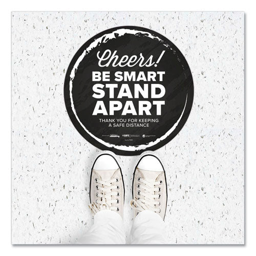 Tabbies® wholesale. Besafe Messaging Floor Decals, Cheers;be Smart Stand Apart;thank You For Keeping A Safe Distance, 12" Dia, Black-white, 6-ct. HSD Wholesale: Janitorial Supplies, Breakroom Supplies, Office Supplies.