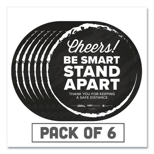 Tabbies® wholesale. Besafe Messaging Floor Decals, Cheers;be Smart Stand Apart;thank You For Keeping A Safe Distance, 12" Dia, Black-white, 6-ct. HSD Wholesale: Janitorial Supplies, Breakroom Supplies, Office Supplies.