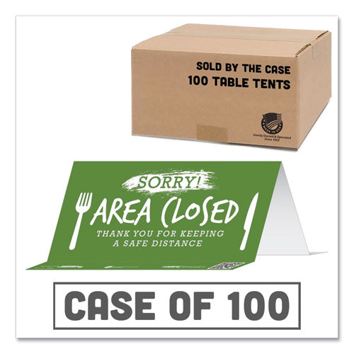 Tabbies® wholesale. Besafe Messaging Table Top Tent Card, 8 X 3.87, Sorry! Area Closed Thank You For Keeping A Safe Distance, Green, 100-carton. HSD Wholesale: Janitorial Supplies, Breakroom Supplies, Office Supplies.