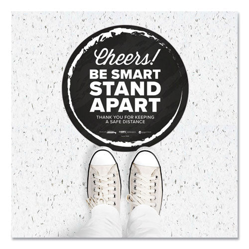 Tabbies® wholesale. Besafe Messaging Floor Decals, Cheers;be Smart Stand Apart;thank You For Keeping A Safe Distance, 12" Dia, Black-white, 60-ct. HSD Wholesale: Janitorial Supplies, Breakroom Supplies, Office Supplies.