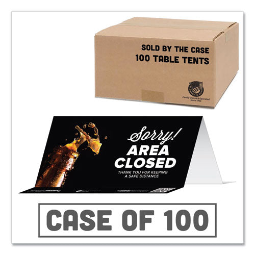 Tabbies® wholesale. Besafe Messaging Table Top Tent Card, 8 X 3.87, Sorry! Area Closed Thank You For Keeping A Safe Distance, Black, 100-carton. HSD Wholesale: Janitorial Supplies, Breakroom Supplies, Office Supplies.