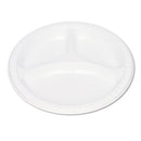 Tablemate® wholesale. Plastic Dinnerware, Compartment Plates, 9" Dia, White, 125-pack. HSD Wholesale: Janitorial Supplies, Breakroom Supplies, Office Supplies.