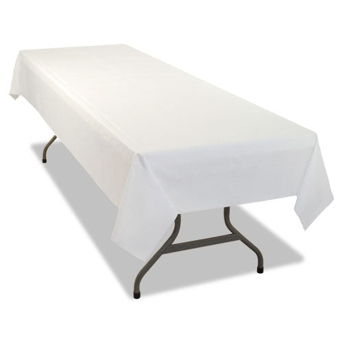 Tablemate® wholesale. Rectangular Table Cover, Heavyweight Plastic, 54 X 108, White, 24 Each-carton. HSD Wholesale: Janitorial Supplies, Breakroom Supplies, Office Supplies.