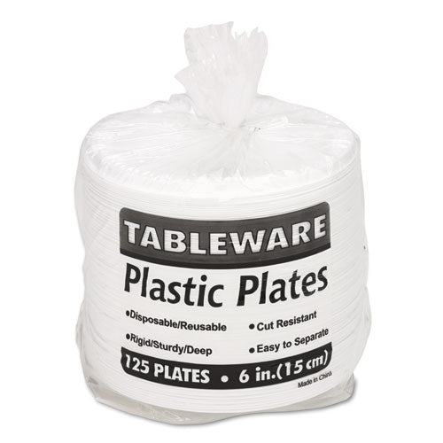 Tablemate® wholesale. Plastic Dinnerware, Plates, 6" Dia, White, 125-pack. HSD Wholesale: Janitorial Supplies, Breakroom Supplies, Office Supplies.