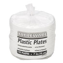 Tablemate® wholesale. Plastic Dinnerware, Plates, 7" Dia, White, 125-pack. HSD Wholesale: Janitorial Supplies, Breakroom Supplies, Office Supplies.