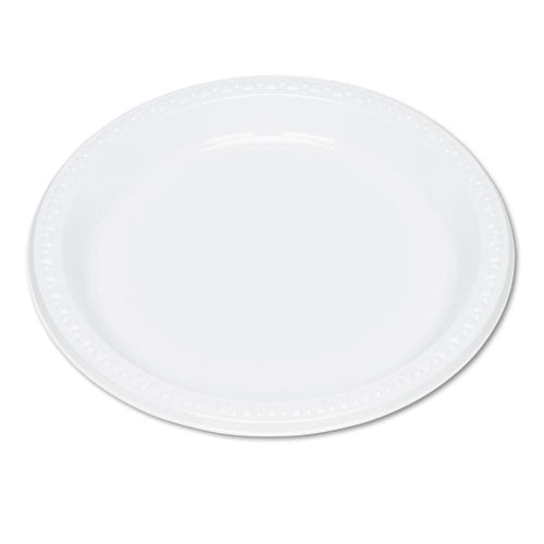 Tablemate® wholesale. Plastic Dinnerware, Plates, 9" Dia, White, 125-pack. HSD Wholesale: Janitorial Supplies, Breakroom Supplies, Office Supplies.