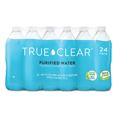 True Clear® wholesale. Purified Bottled Water, 16.9 Oz Bottle, 24 Bottles-carton, 84 Cartons-pallet. HSD Wholesale: Janitorial Supplies, Breakroom Supplies, Office Supplies.