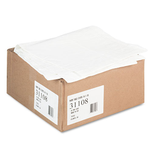 Tatco wholesale. Paper Table Cover, Embossed, W-plastic Liner, 54" X 108", White, 20-carton. HSD Wholesale: Janitorial Supplies, Breakroom Supplies, Office Supplies.